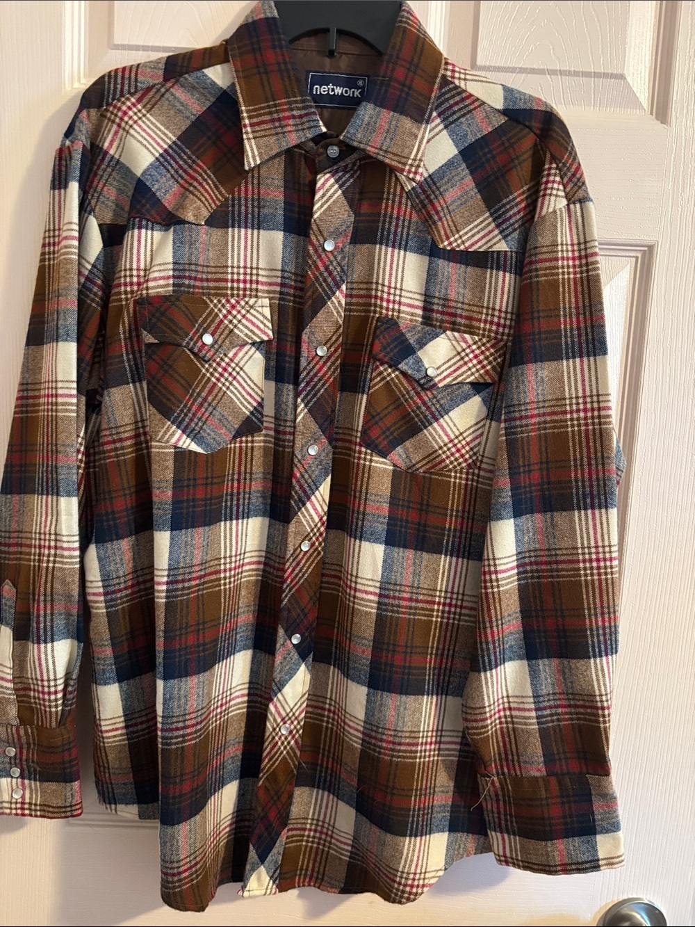 Men's Plaid Button-Down Shirt in Brown, Navy & Cream